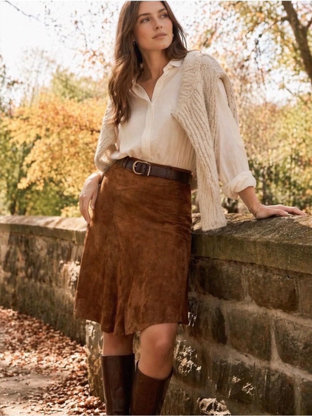 Vintage  90's Y2K Brown Suede Boho Western Skirt sz M-L